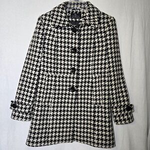 Collection by Gallery Womens M Wool Blend Hounds tooth Black Cream Coat 80% Wool